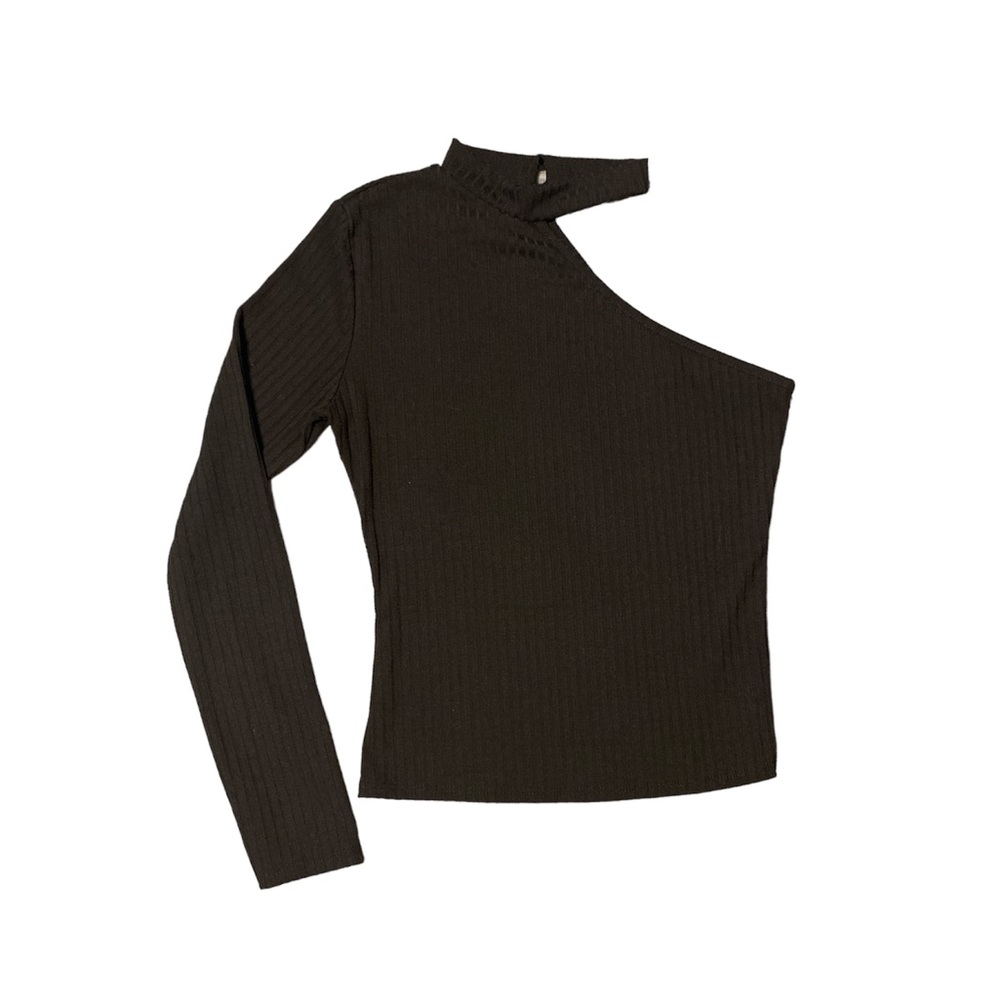 One shoudler ribbed black top